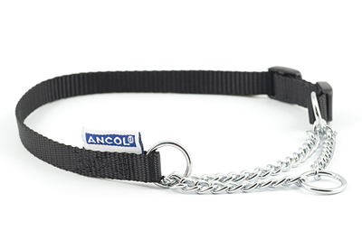 Black nylon half check dog collar