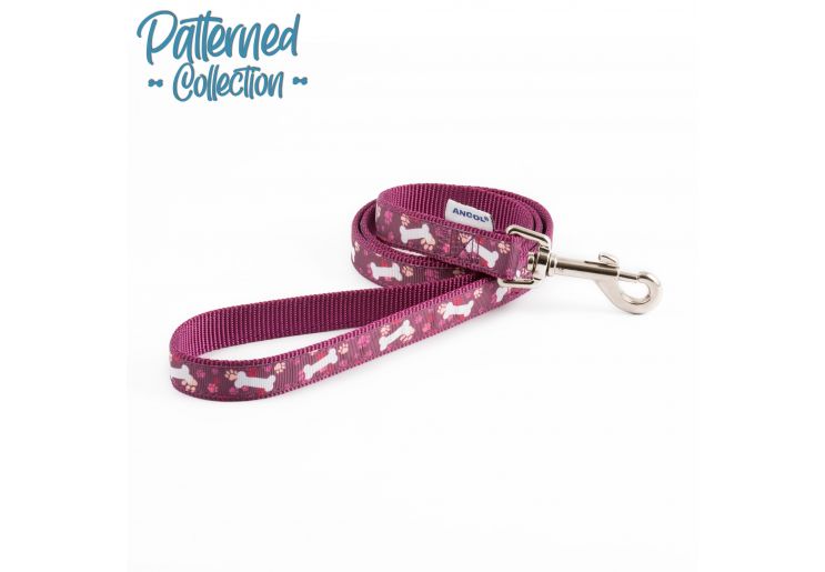 Purple with bone and paw pattern dog lead